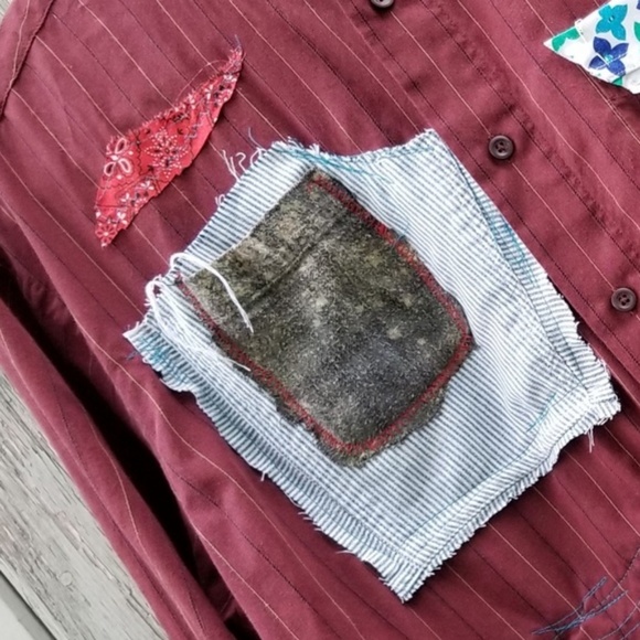 Boho Patchwork Plaid Shirt Dress Upcycled    - Picture 4 of 8